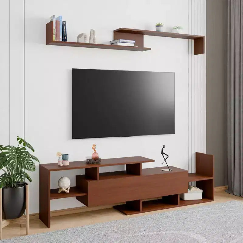 Meuble TV moderne avec étagères et bibliothèque en MDF – Console de divertissement