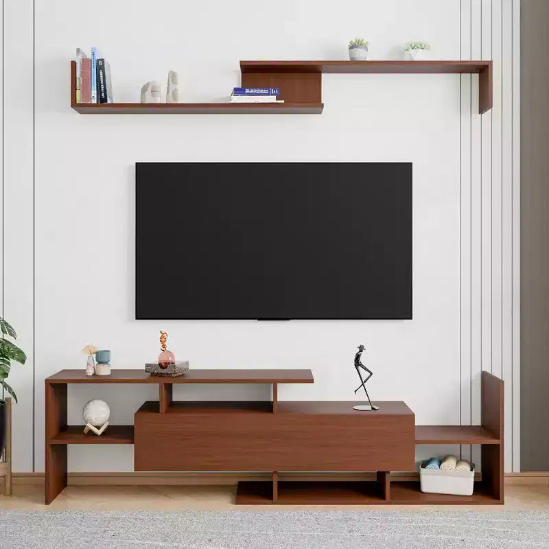 Meuble TV moderne avec étagères et bibliothèque en MDF – Console de divertissement