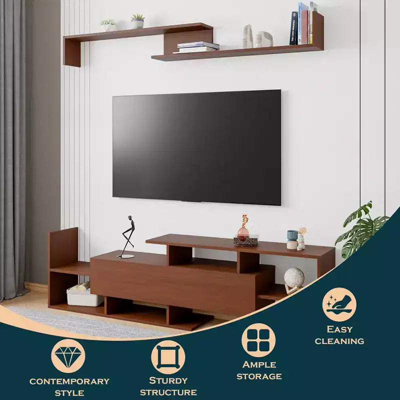 Meuble TV moderne avec étagères et bibliothèque en MDF – Console de divertissement