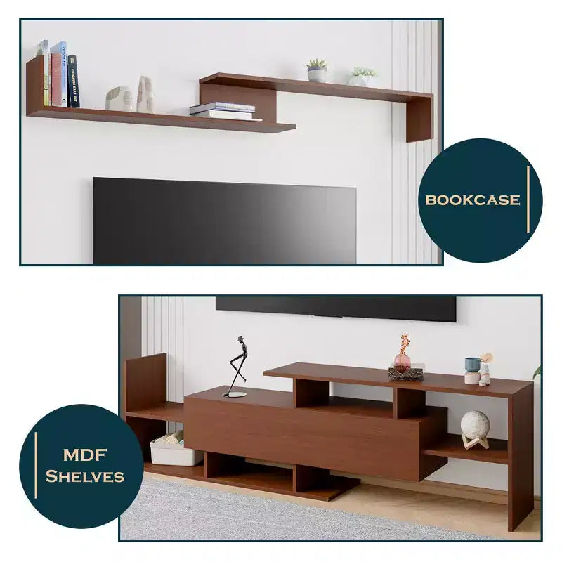 Meuble TV moderne avec étagères et bibliothèque en MDF – Console de divertissement
