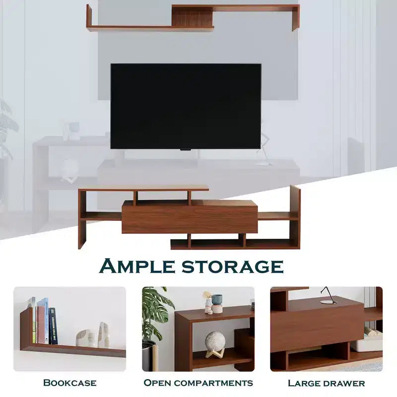 Meuble TV moderne avec étagères et bibliothèque en MDF – Console de divertissement