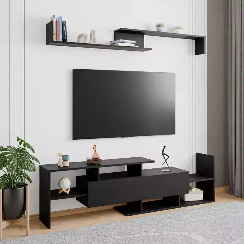 Meuble TV moderne avec étagères et bibliothèque en MDF – Console de divertissement