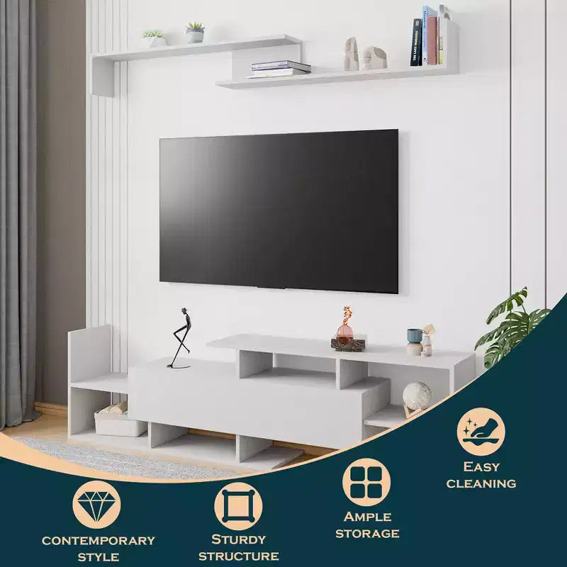 Meuble TV moderne avec étagères et bibliothèque en MDF – Console de divertissement