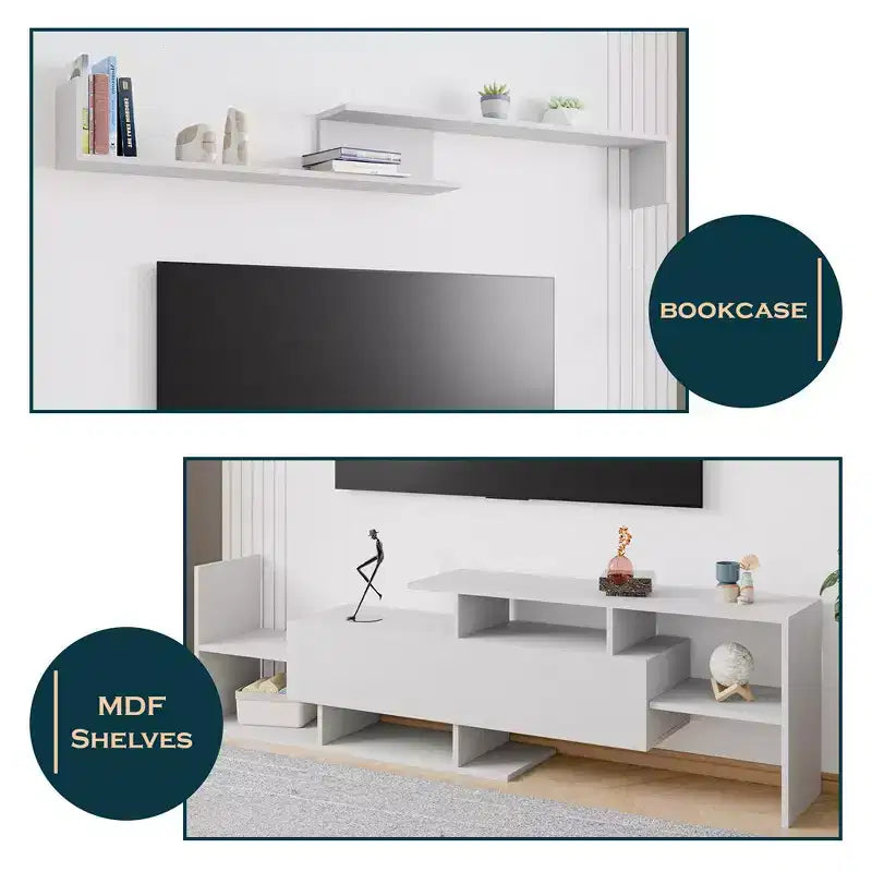 Meuble TV moderne avec étagères et bibliothèque en MDF – Console de divertissement