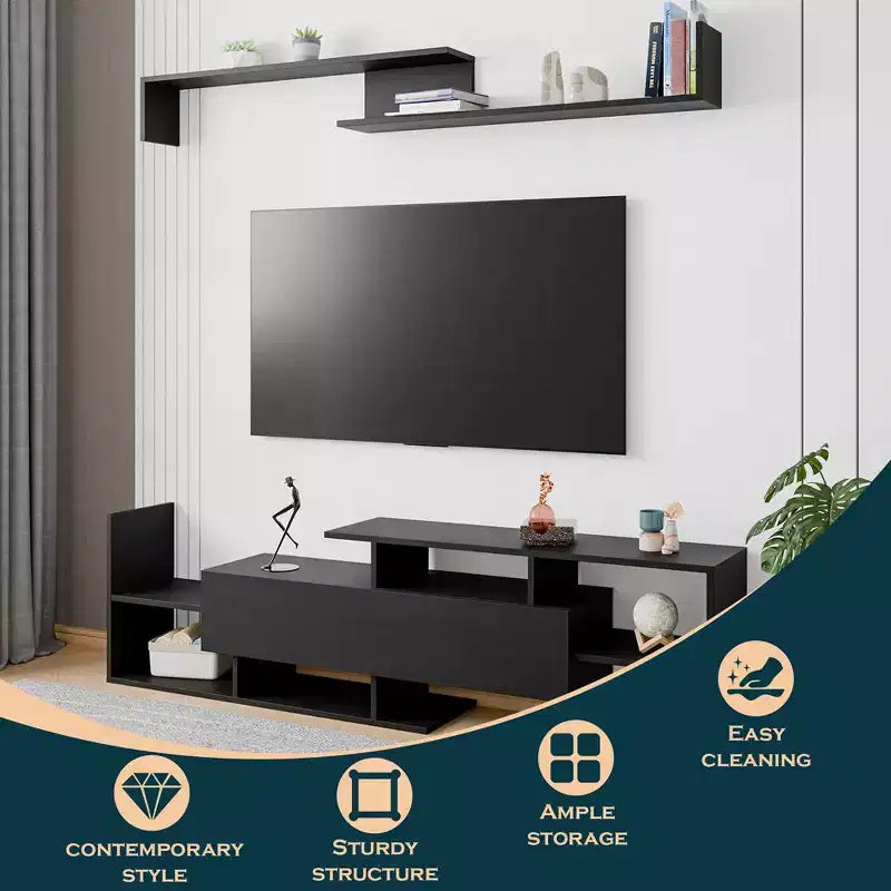 Meuble TV moderne avec étagères et bibliothèque en MDF – Console de divertissement