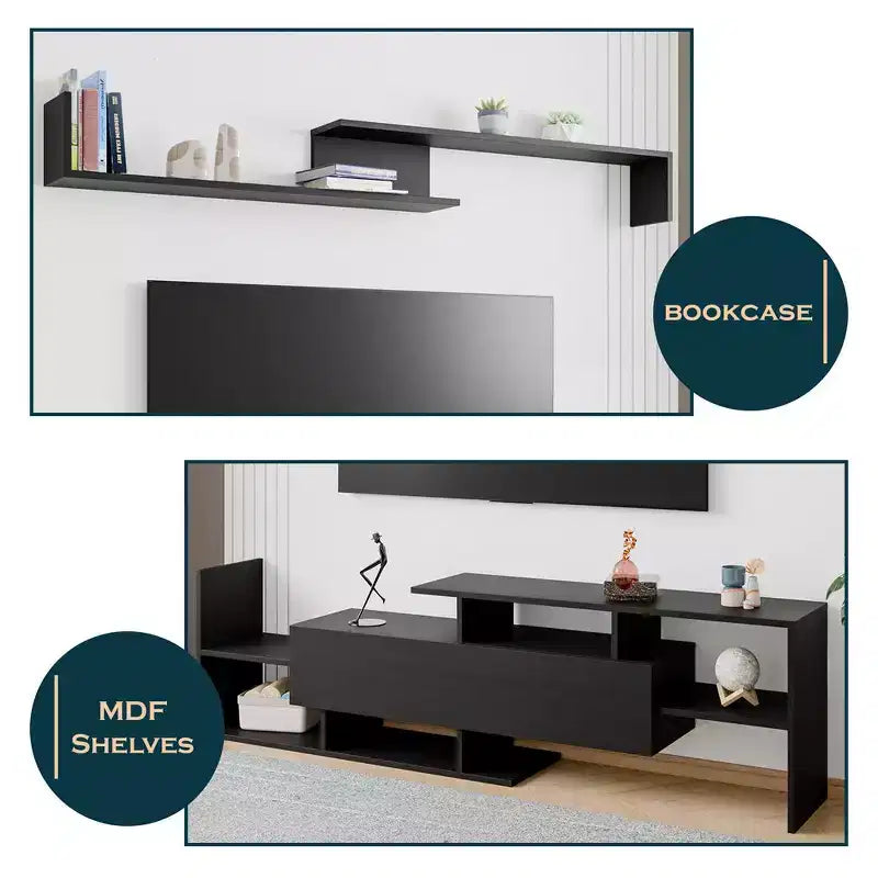 Meuble TV moderne avec étagères et bibliothèque en MDF – Console de divertissement