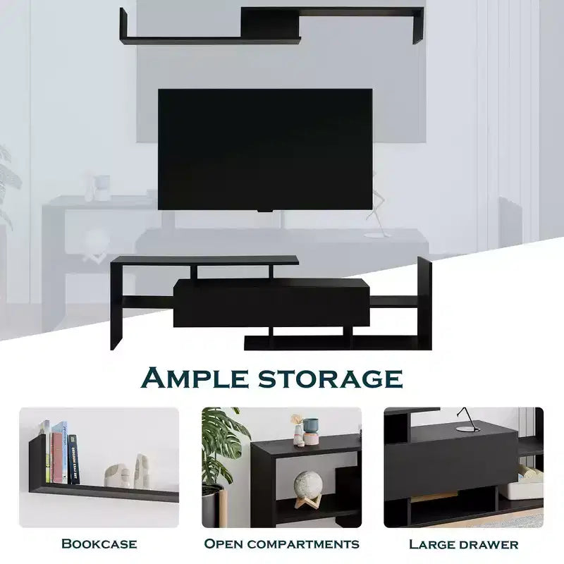 Meuble TV moderne avec étagères et bibliothèque en MDF – Console de divertissement