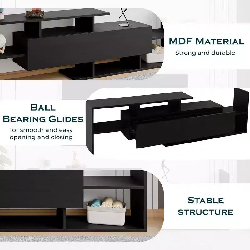 Meuble TV moderne avec étagères et bibliothèque en MDF – Console de divertissement