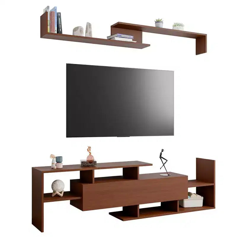 Meuble TV moderne avec étagères et bibliothèque en MDF – Console de divertissement