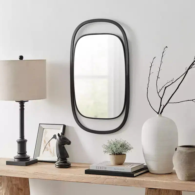 Miroir mural rectangulaire contemporain de 75,2 cm avec cadre en fer noir