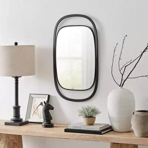 Miroir mural rectangulaire contemporain de 75,2 cm avec cadre en fer noir