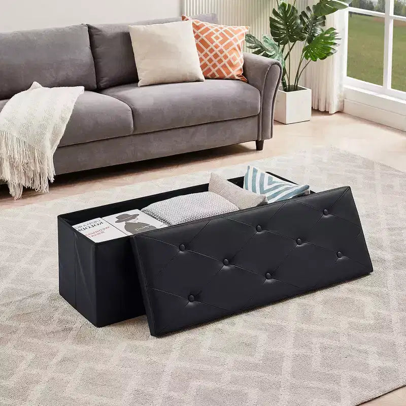 Banc de rangement pliable avec pouf – Repose-pieds et siège polyvalent