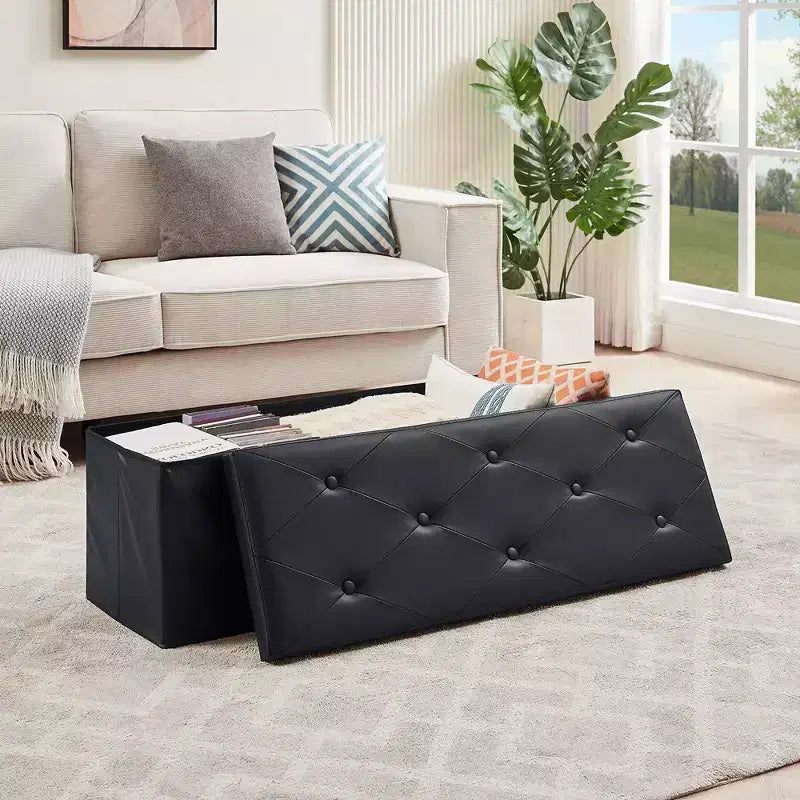 Banc de rangement pliable avec pouf – Repose-pieds et siège polyvalent