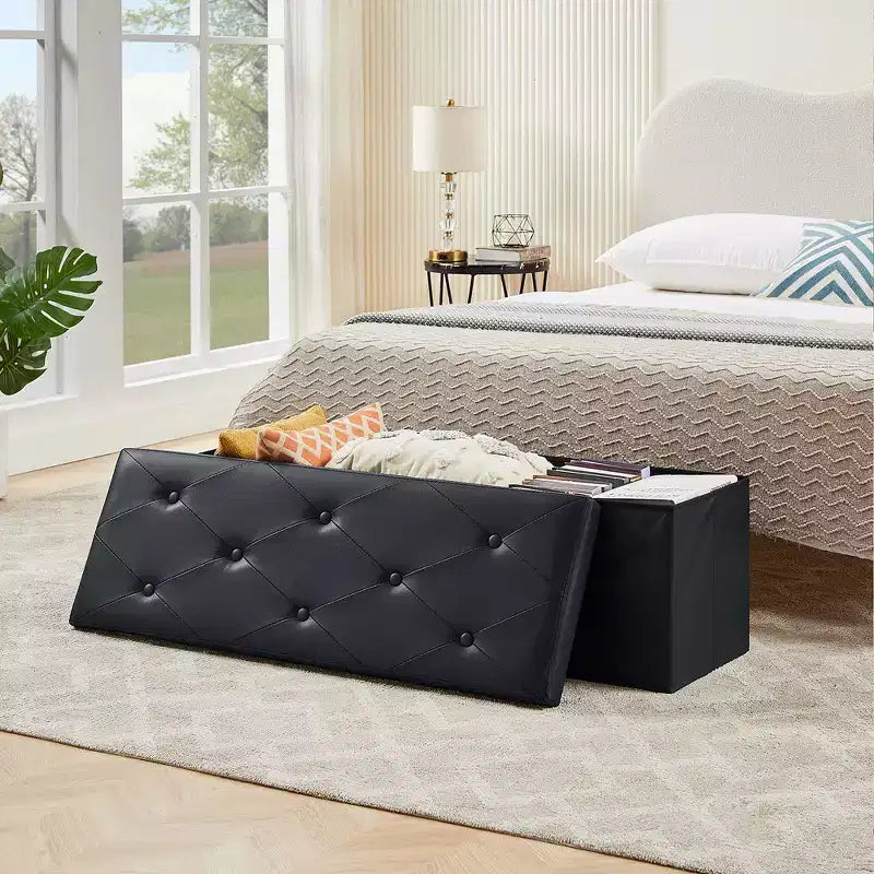 Banc de rangement pliable avec pouf – Repose-pieds et siège polyvalent