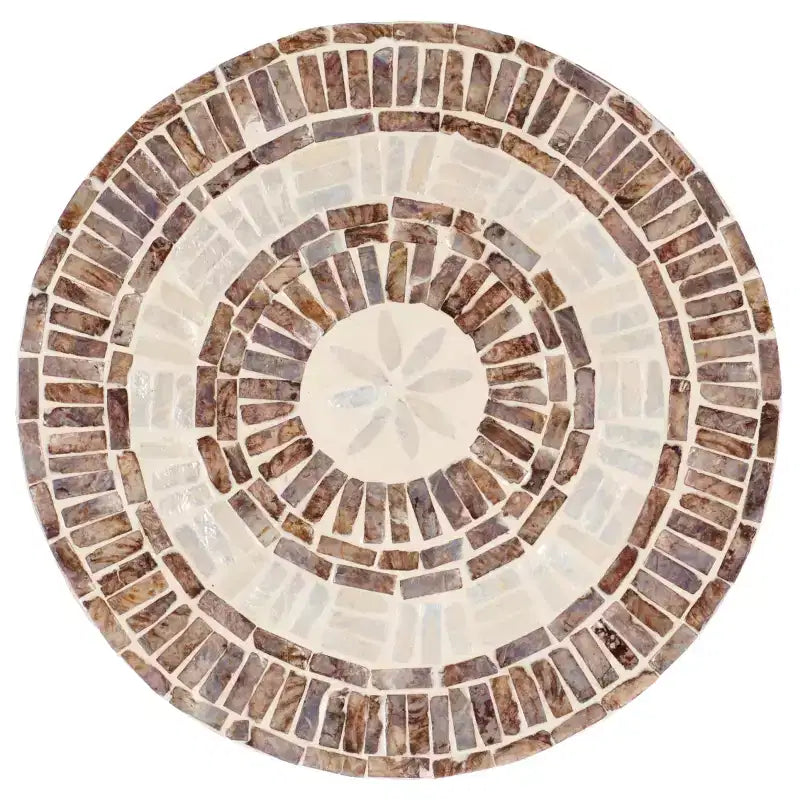 Table d'appoint côtière ronde avec incrustation de capiz – Blanc et or