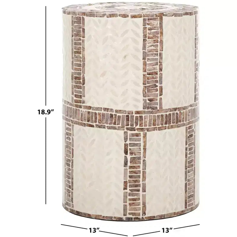 Table d'appoint côtière ronde avec incrustation de capiz – Blanc et or