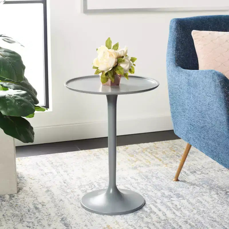 Table d'appoint Art déco ronde en aluminium poli