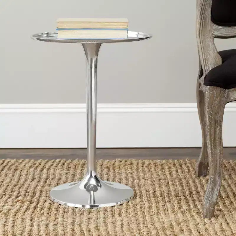 Table d'appoint Art déco ronde en aluminium poli