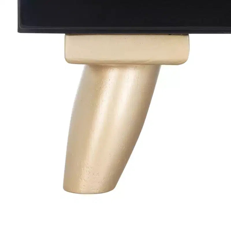 Commode à 3 tiroirs noire et or avec pieds fuselés
