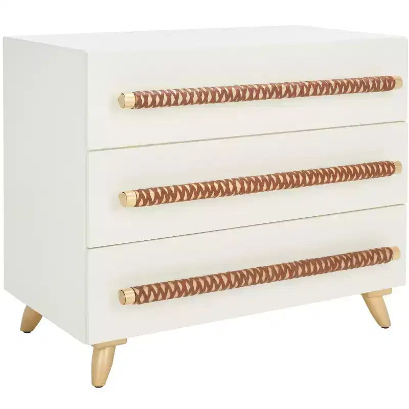 Commode à 3 tiroirs noire et or avec pieds fuselés