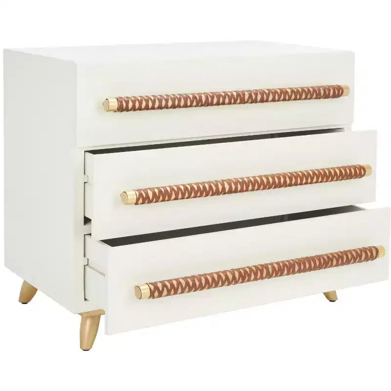 Commode à 3 tiroirs noire et or avec pieds fuselés