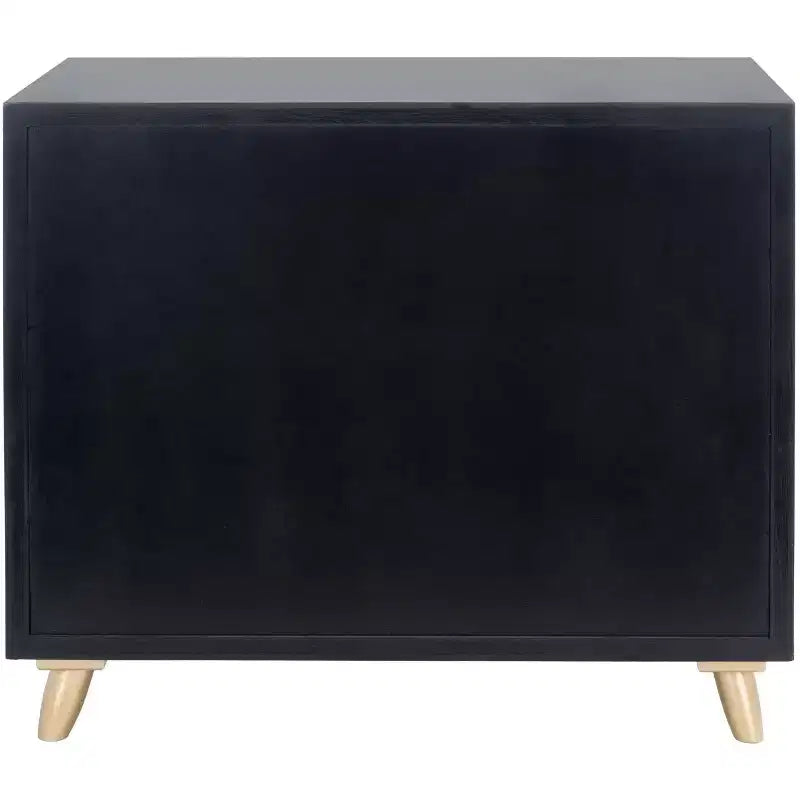 Commode à 3 tiroirs noire et or avec pieds fuselés