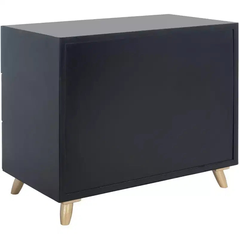 Commode à 3 tiroirs noire et or avec pieds fuselés