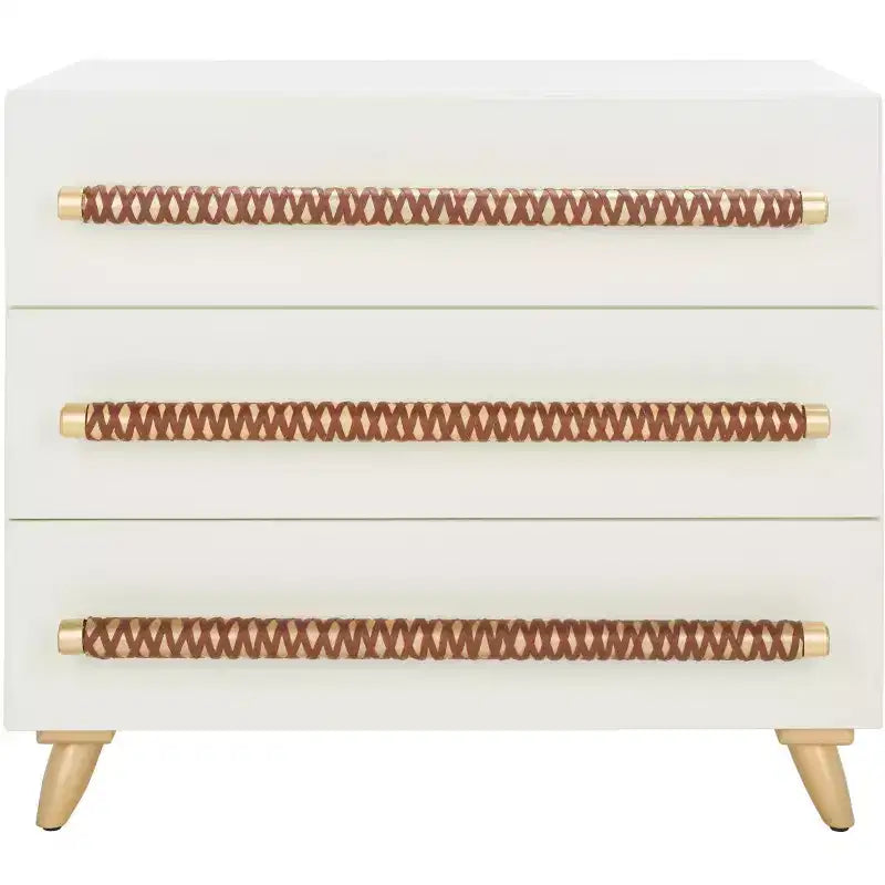 Commode à 3 tiroirs noire et or avec pieds fuselés