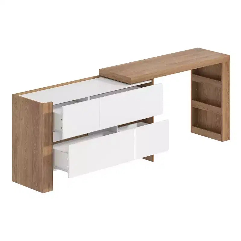 Coiffeuse rotative et extensible avec tiroirs de rangement – Marron et Blanc