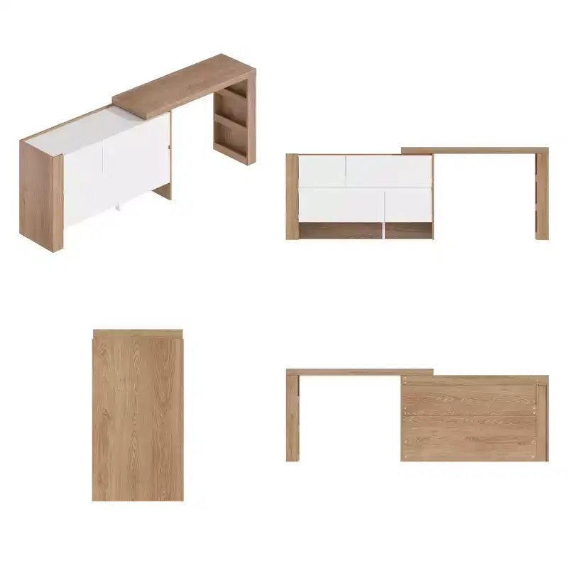 Coiffeuse rotative et extensible avec tiroirs de rangement – Marron et Blanc