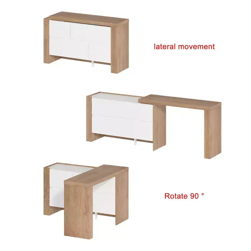 Coiffeuse rotative et extensible avec tiroirs de rangement – Marron et Blanc