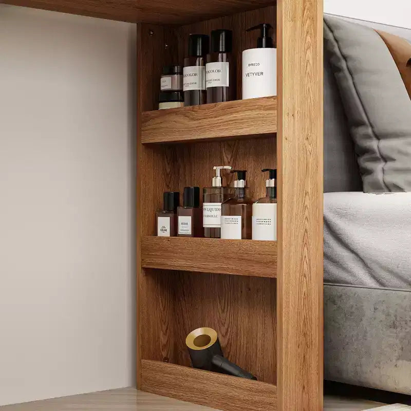 Coiffeuse rotative et extensible avec tiroirs de rangement – Marron et Blanc