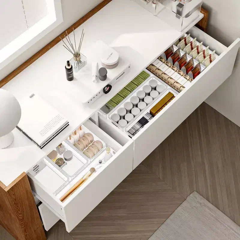 Coiffeuse rotative et extensible avec tiroirs de rangement – Marron et Blanc