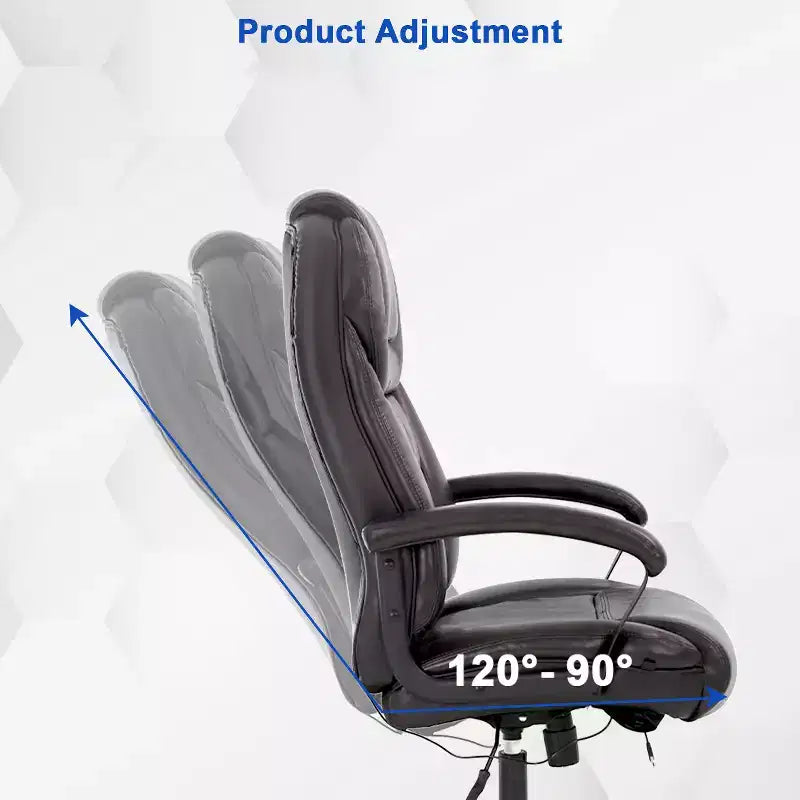Fauteuil de bureau exécutif grande taille avec soutien lombaire, assise large, hauteur réglable et pivotant