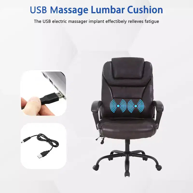 Fauteuil de bureau exécutif grande taille avec soutien lombaire, assise large, hauteur réglable et pivotant