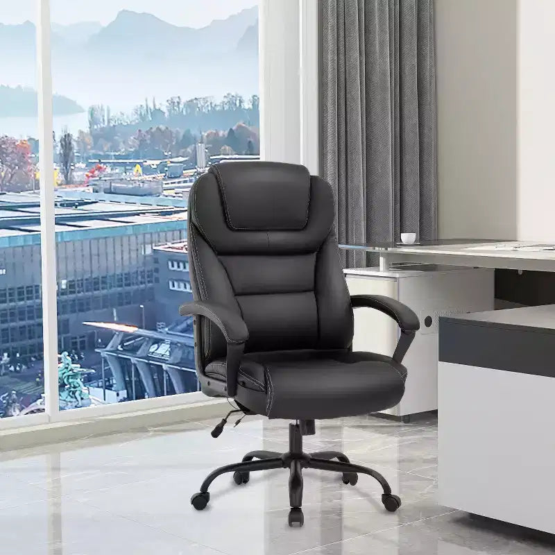 Fauteuil de bureau exécutif grande taille avec soutien lombaire, assise large, hauteur réglable et pivotant