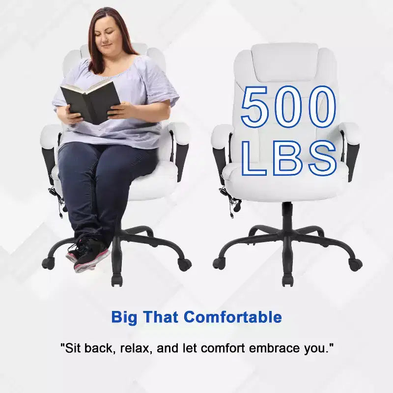 Fauteuil de bureau exécutif grande taille avec soutien lombaire, assise large, hauteur réglable et pivotant