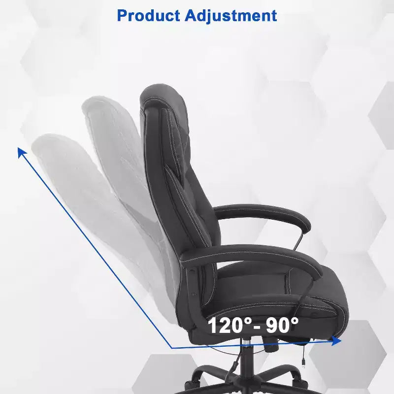 Fauteuil de bureau exécutif grande taille avec soutien lombaire, assise large, hauteur réglable et pivotant