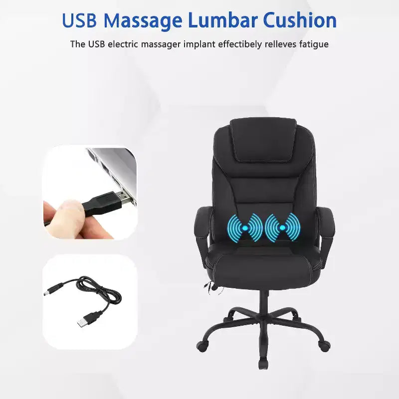 Fauteuil de bureau exécutif grande taille avec soutien lombaire, assise large, hauteur réglable et pivotant
