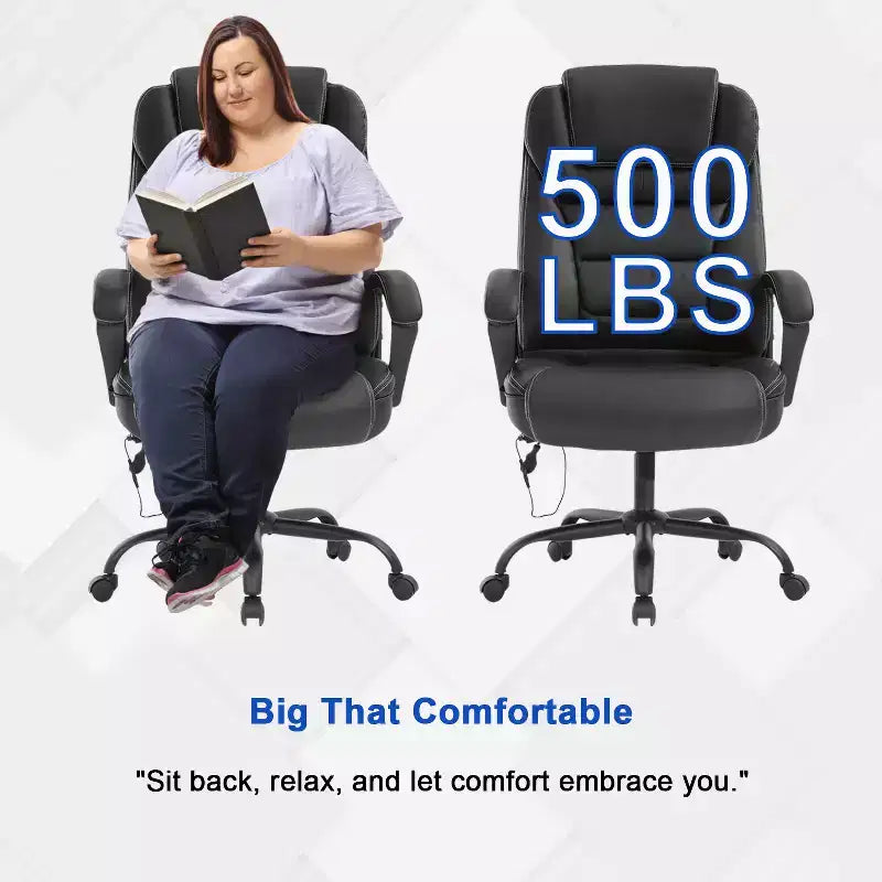 Fauteuil de bureau exécutif grande taille avec soutien lombaire, assise large, hauteur réglable et pivotant