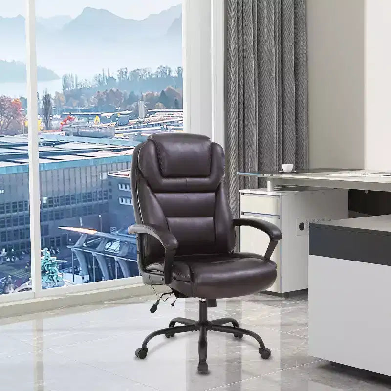 Fauteuil de bureau exécutif grande taille avec soutien lombaire, assise large, hauteur réglable et pivotant